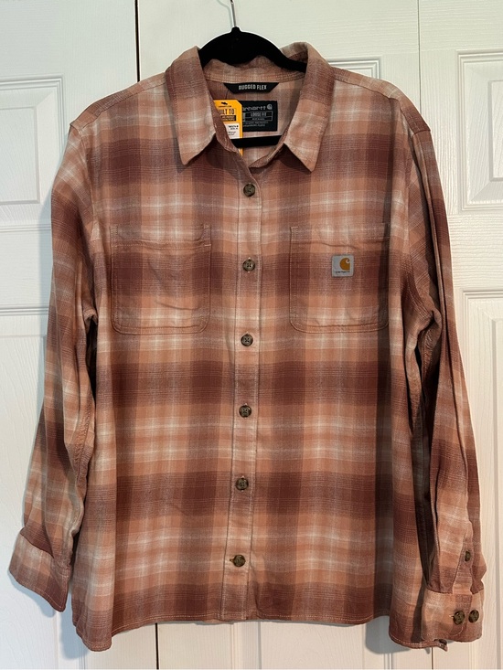 Carhartt Tops - Carhartt Rugged Flex Brown & Peach Plaid Button-Up Shirt